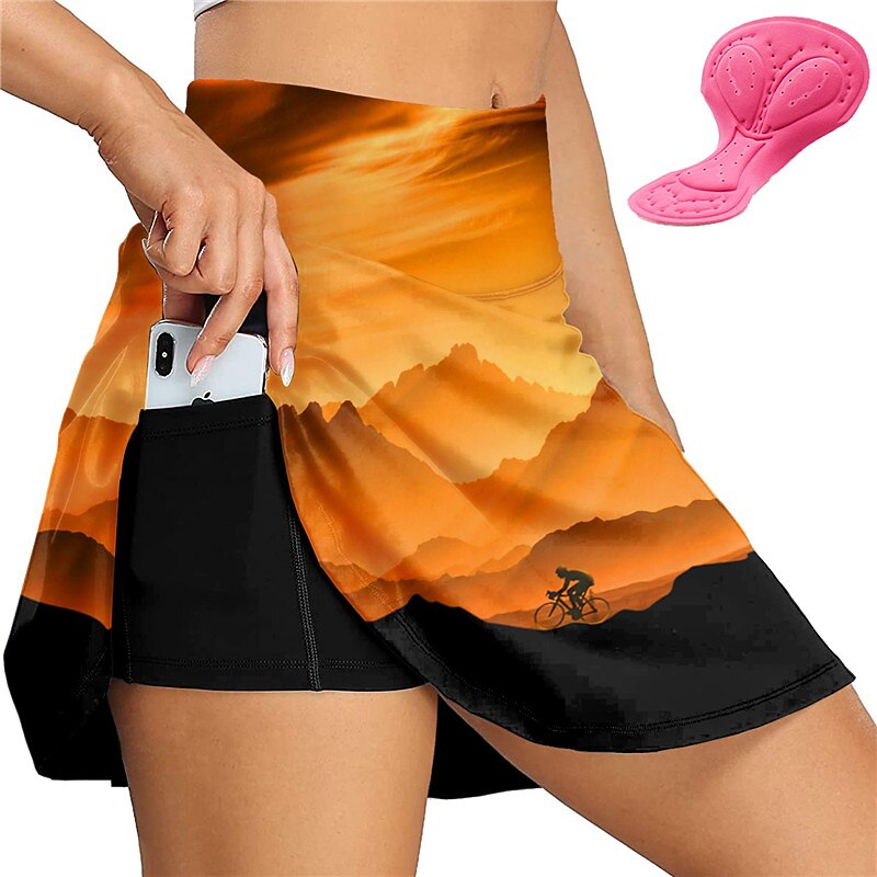 Women's Graphic Cycling Skort Skirt Bike Skirt Bottoms Race Fit Mountain Bike MTB Road Bike Cycling Sports 3D Pad Cycling Quick Dry Moisture Wicking Yellow Pink Spandex Clothing Apparel Bike Wear2