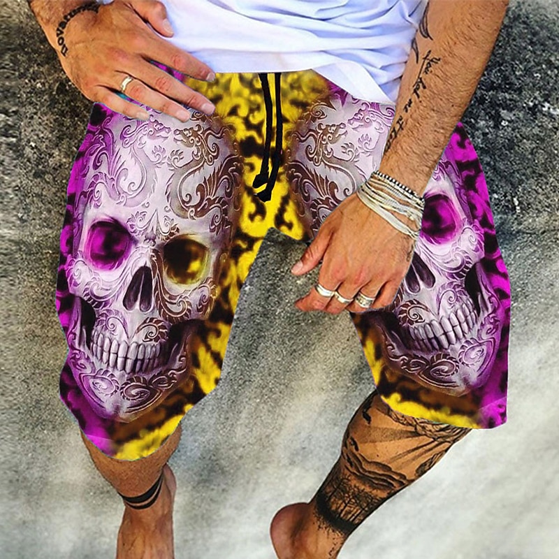 Men's Graphic Skull Shorts Summer Shorts Beach Shorts Mid Waist Fashion Casual Sports Outdoor Daily Print Elastic Drawstring Design Designer Clothing Apparel2