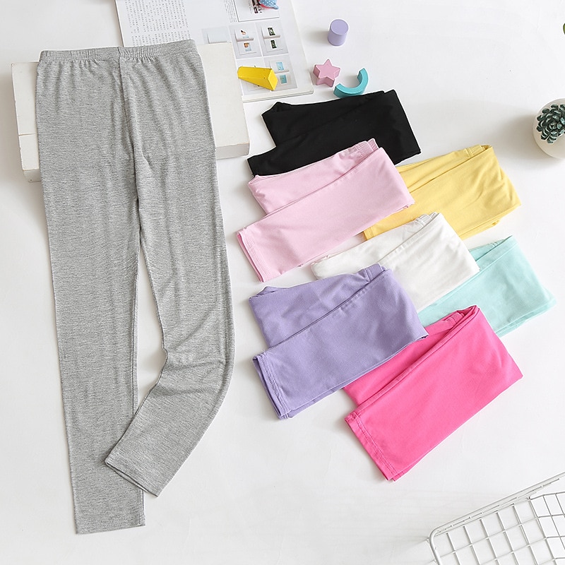 Kids Girls' Leggings Solid Color Active School Cotton 7-13 Years Summer Black White Pink