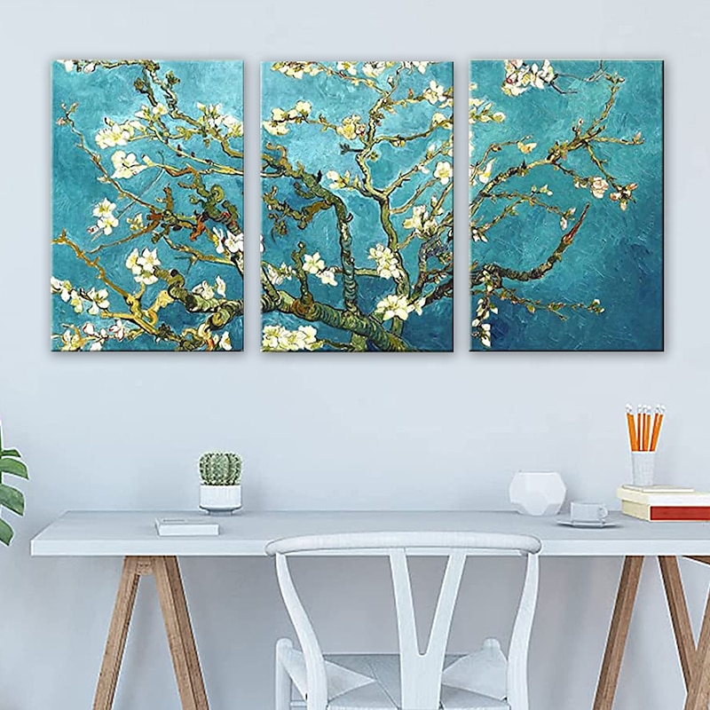 Giclee Canvas Prints Wall Art for Wall Decor by Van Gogh Paintings Almond Blossom Modern 3 Piece Stretched and Framed Abstract Flowers Artwork Home Office Decorations