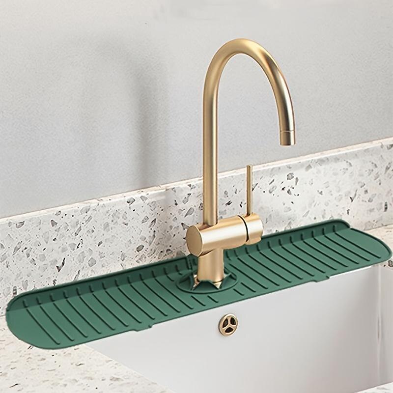 1pc Silicone Faucet Mat & Splash Guard, (Upgraded Design) Faucet Handle Water Drip Catcher Tray And Splash Guard, BPA Free Kitchenguard Sink Gadgets