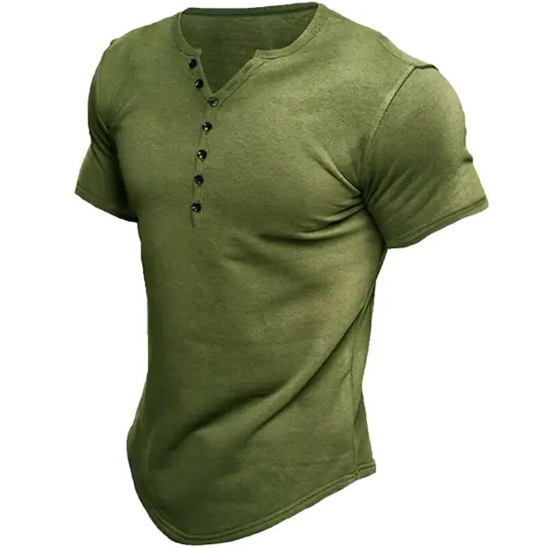 Men's T shirt Tee Henley Shirt Tee Top Plain V Neck Street Vacation Short Sleeves Button Clothing Apparel Fashion Basic 7