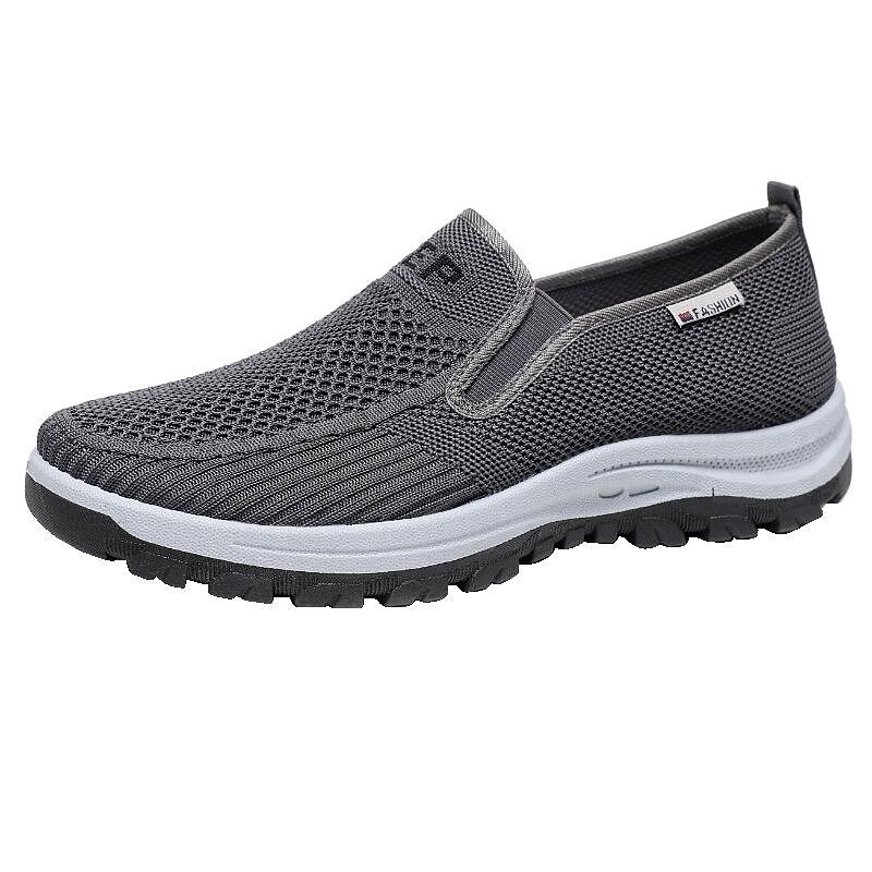 Men's Grey Mesh Slip-On Sneakers – Comfortable Athletic Shoes with Breathable Fabric for Walking, Running & Outdoor Activities3