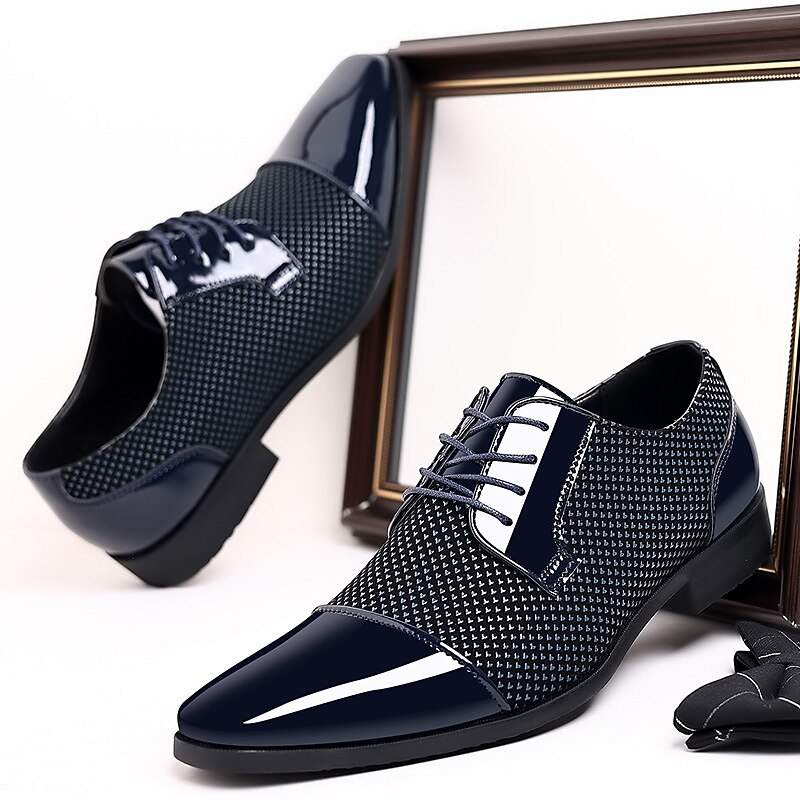 Men's Black Patent Faux Leather Formal Lace-Up Dress Shoes – Shiny Oxford Shoes for Business and Special Occasions2