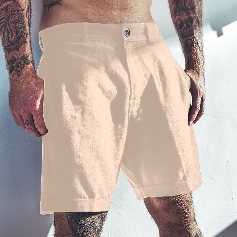 Men's Shorts Linen Shorts Summer Shorts Pocket Plain Comfort Soft Outdoor Daily Going out Fashion Casual Black White3