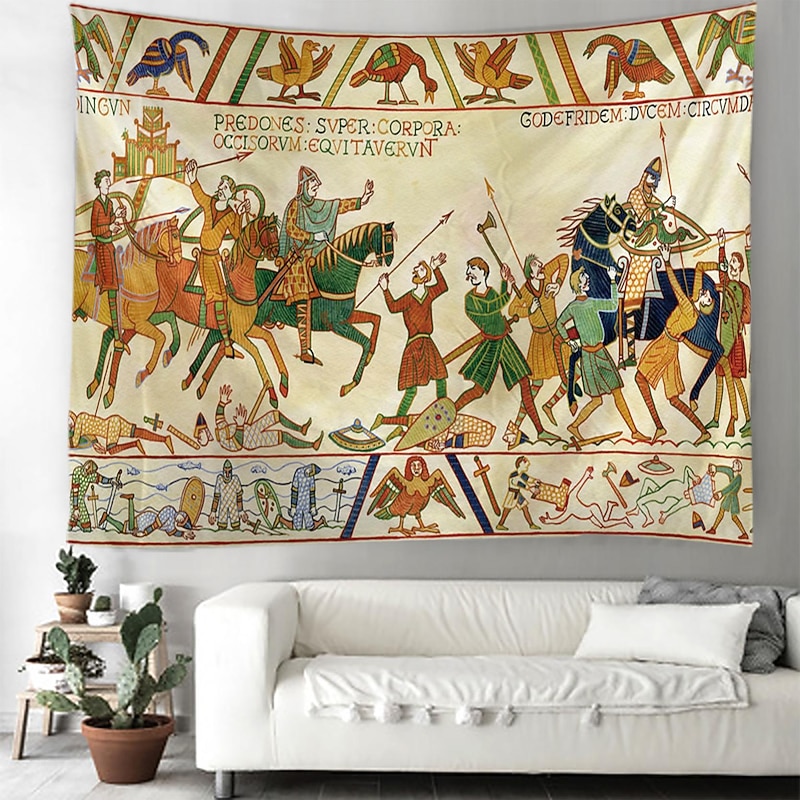 Bayeux Medieval Tapestry Middle Age Tapestry Wall Art Decor Photograph Backdrop Blanket Curtain Hanging Home Bedroom Living Room Decoration2