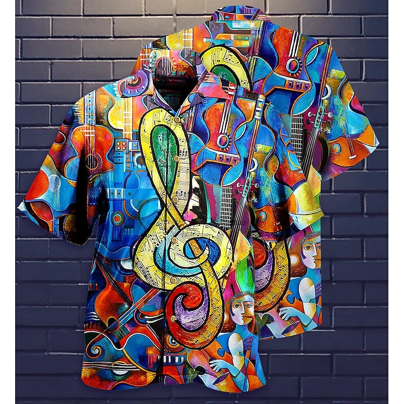 Men's Boardmasters Notes Shirt Button Up Shirt Short Sleeve Sports Fashion Streetwear Casual Holiday Beach Summer Spring Cuban Collar Print Button-Down Black Yellow Black / Red Wine Red3