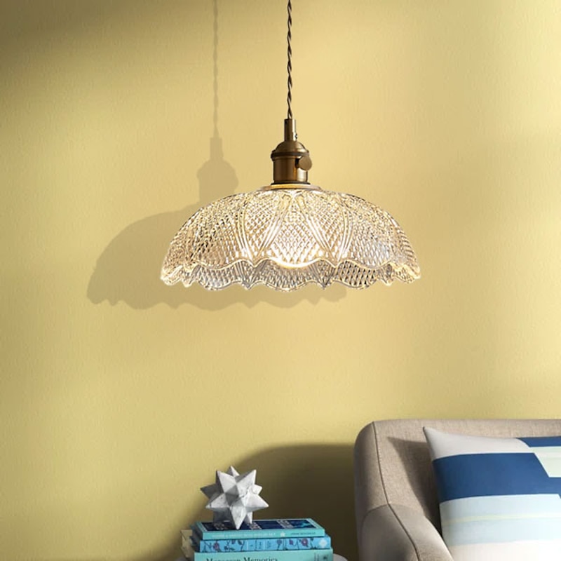LED Pendant Light Mini Glass Copper Pendant Ceiling Hanging Light with Glass Scalloped Shade Clear Glass Pendant Lighting for Bedroom Living Dining Room Kitchen4