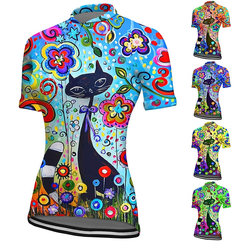 Women's Cycling Jersey Graphic Short Sleeve Bike Jersey Top with 3 Rear Pockets Mountain Bike MTB Road Bike Cycling Quick Dry Reflective Strips Back Pocket Moisture Wicking Sports Yellow Blue Orange
