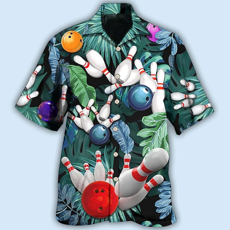 Men's Bowling Ball Shirt Summer Hawaiian Shirt Aloha Shirt Short Sleeves Shirt Turndown Tropical Fashion Hawaiian Street Casual Hawaiian Yellow Black / Red Red S M L3