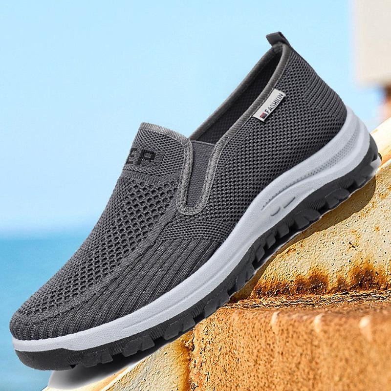 Men's Grey Mesh Slip-On Sneakers – Comfortable Athletic Shoes with Breathable Fabric for Walking, Running & Outdoor Activities2