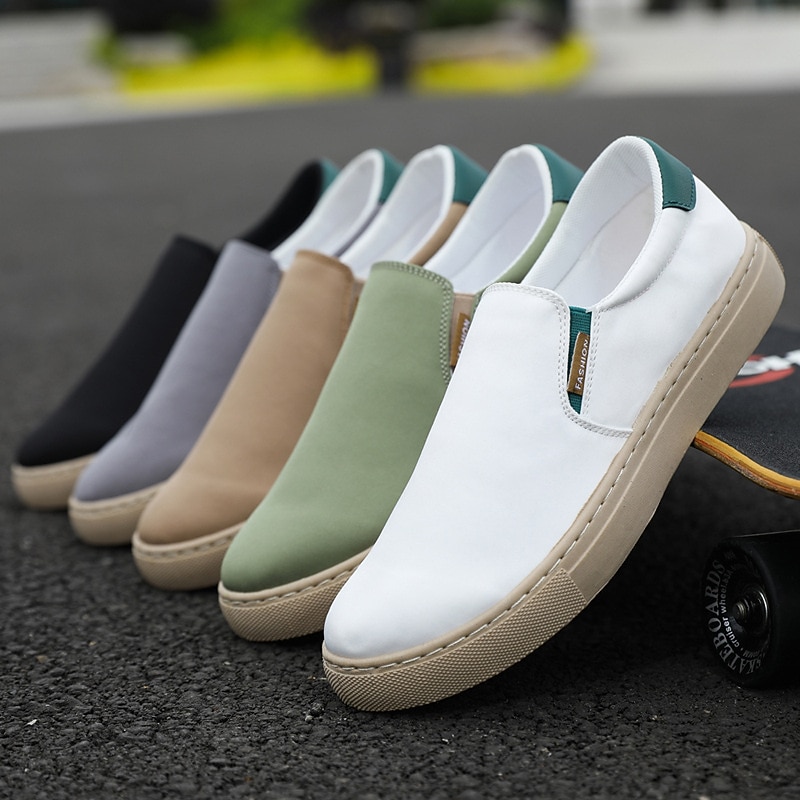 Men's Loafers & Slip-Ons Dress Loafers Walking Casual Daily Canvas Breathable Loafer Black White Green Spring Fall