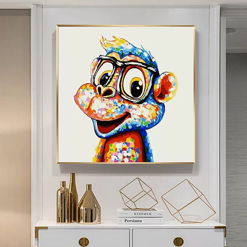 Nursery Oil Painting Hand Painted Square Animals Pop Art Modern Stretched Canvas3