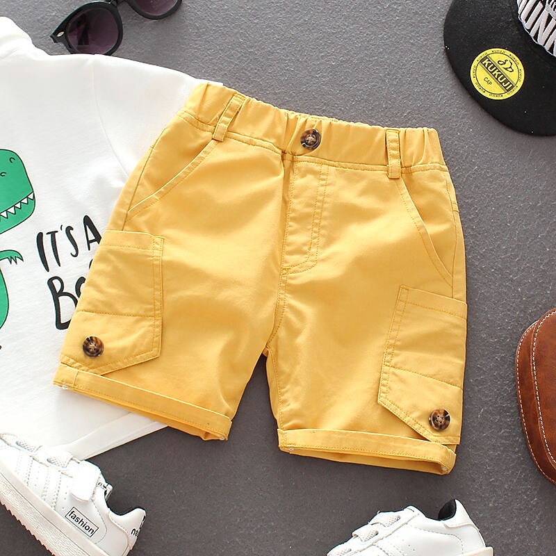 Kids Boys Shorts Solid Color Quick Dry Shorts School Cotton Adorable Daily Yellow Blue Gray Mid Waist3