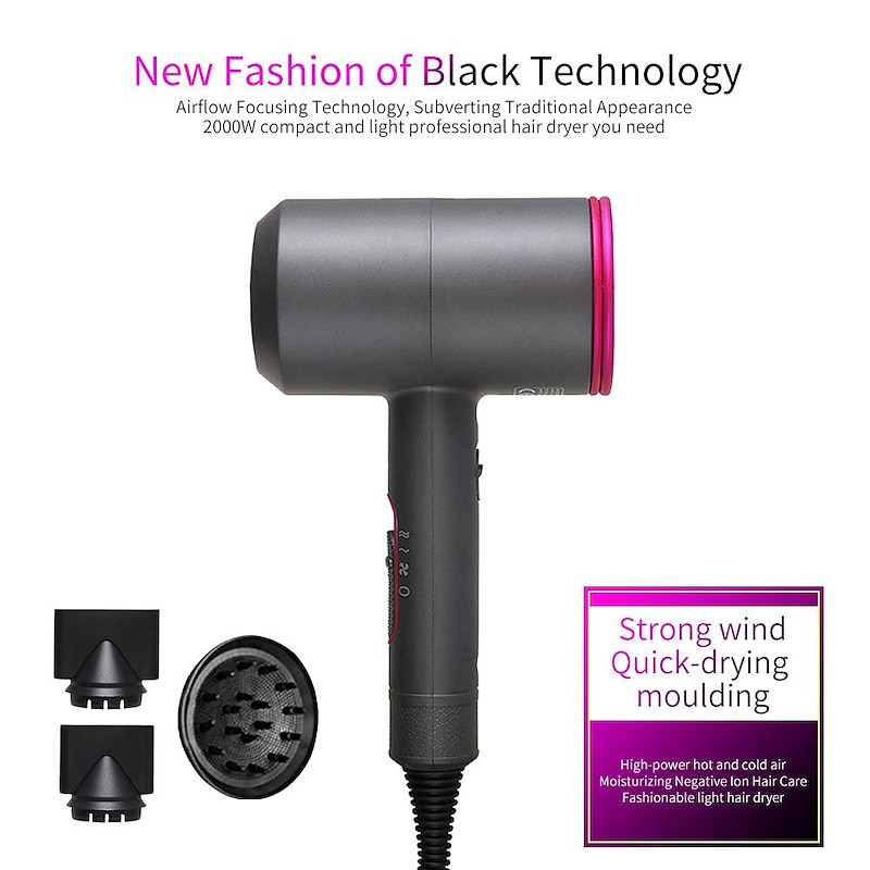 Ionic Hair Dryer 2000W Salon Performance AC Motor Styling Tool / Hair Dryer Professional Blow Dryer Negative Ion Fast Drying for Hair Care 3 Heating / 2 Speed / Cold for Home Travel Hotel3