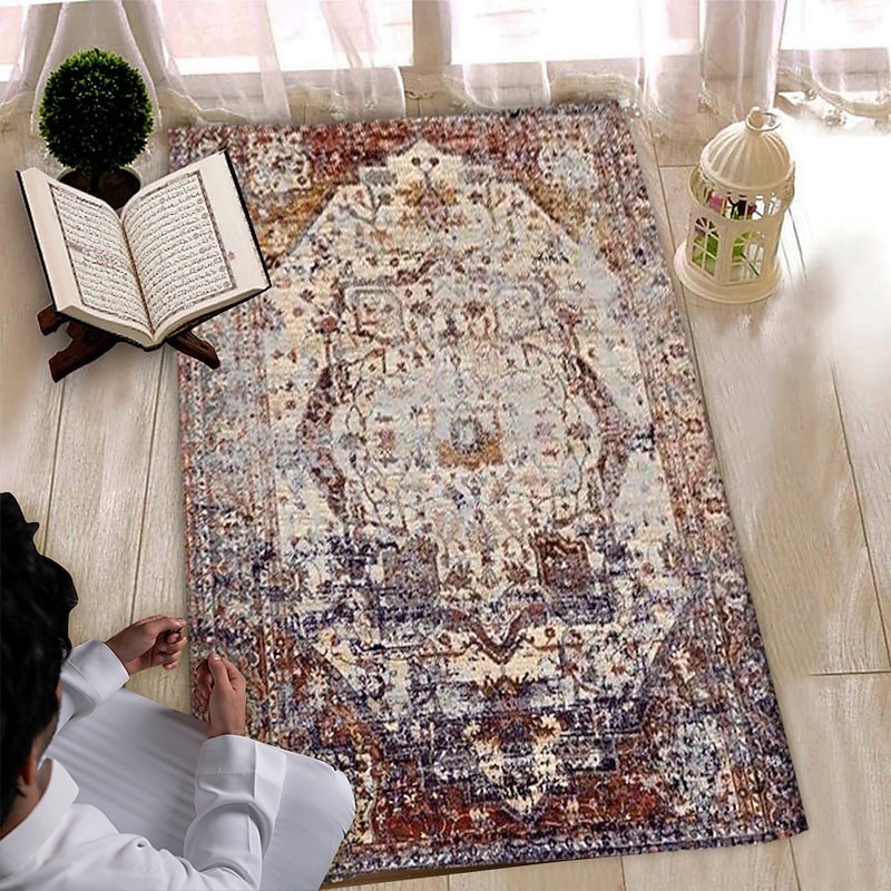 Retro Carpet Persian Living Room Rug Bedside Floor Mat Non-Skid Foldable Bedroom Imitation Cashmere Thickened Plush Carpet