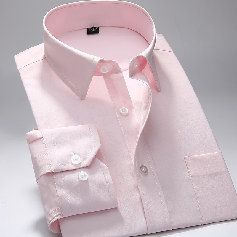 Men's Dress Shirt Non Iron Shirt Stripes and Plaid Wedding Office & Career Light Pink Black White Pink Long Sleeve Shirt Collar All Seasons Clothing Apparel