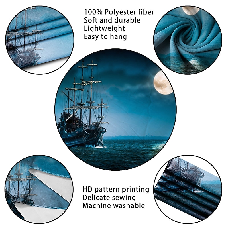 Nature Landscape Hanging Tapestry Wall Art Marine Sailing Moon Large Tapestry Mural Decor Photograph Backdrop Blanket Curtain Home Bedroom Living Room Decoration Pirate2