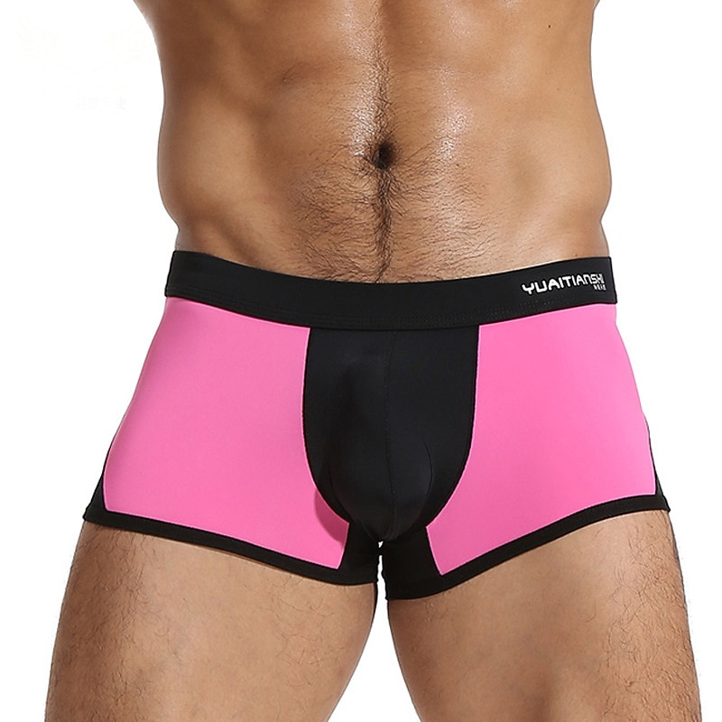 Men's Swimwear Swim Trunks Swim Briefs Elastic Waist Color Block Breathable Soft Outdoor Casual Daily Hawaiian Stylish Black White Micro-elastic