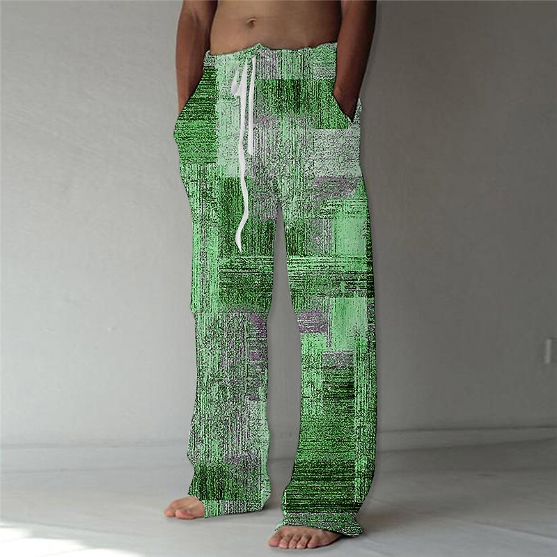 Men's Trousers Summer Pants Beach Pants Drawstring Elastic Waist Straight Leg Graphic Prints Comfort Casual Daily Holiday Cotton Blend Streetwear Hawaiian Blue Green3