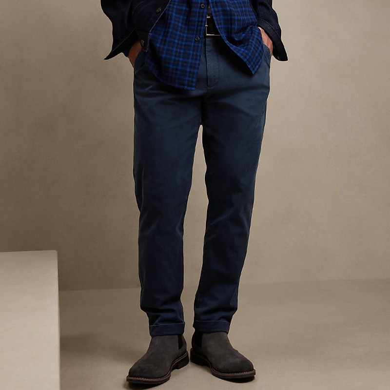 Men's Trousers Chinos Chino Pants Pocket Plain Comfort Breathable Office Daily Business Casual Black Khaki2