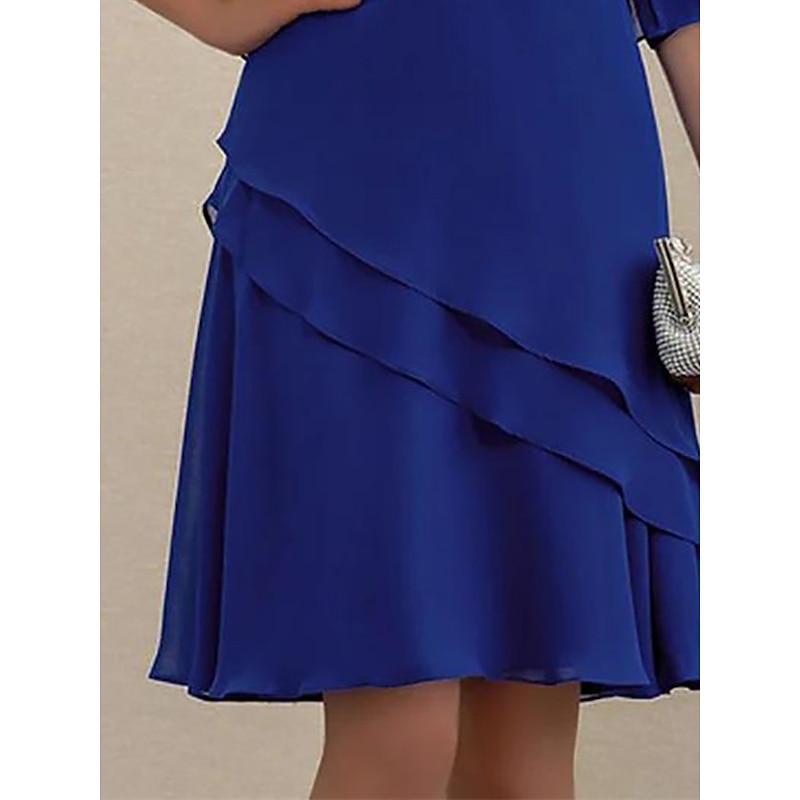 Women's Wedding Guest Cocktail Dress Elegant Dress Set Work Chiffon Dress Office Fashion Ruffle Patchwork Mini Dress Crew Neck Half Sleeve Plain Summer Spring3