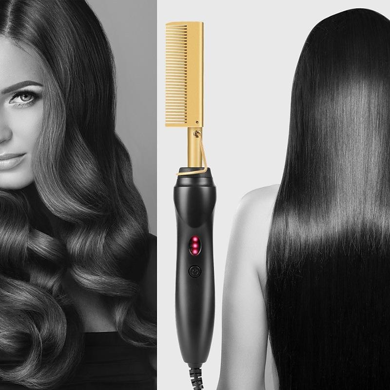 2 In 1 Hot Comb Straightener Electric Hair Straightener Hair Curler Hair Heating Comb For Wet And Dry Use2