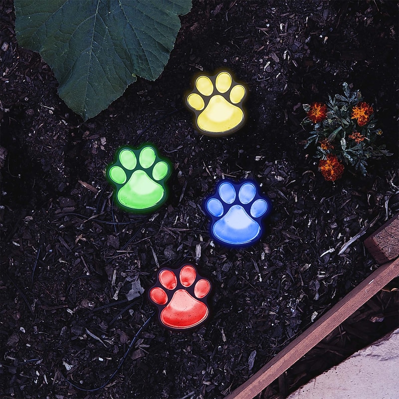 Paw Print Solar Outdoor Lights Solar Lights Outdoor Waterproof Dog Paw Lights(Set of 4) Cat Puppy Animal Garden Lights Path Paw Lamp Walkway Lighting for PatioYardAny Pet Lover4