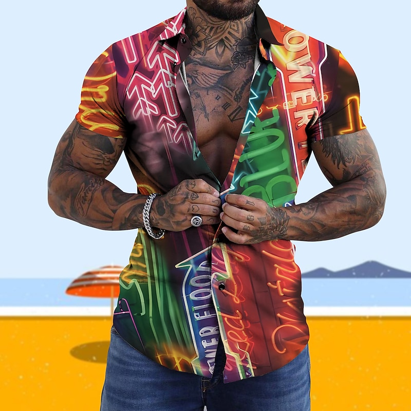 Men's Flamingo Colorful Shirt Summer Hawaiian Shirt Aloha Shirt Short Sleeves Shirt Turndown Tropical Fashion Hawaiian Outdoor Street Hawaiian Black Blue Purple 3D Print S M L3