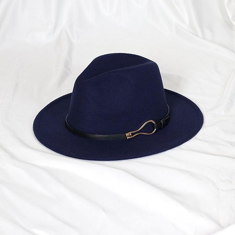 Hats Wool Acrylic Fedora Hat Formal Wedding Cocktail Royal Astcot Simple Retro With Metallic Buckle Pure Color Headpiece Headwear