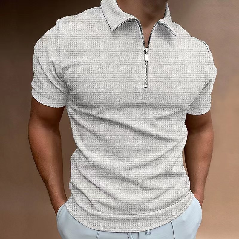 Male Waffle Polo Shirt Daily Wear Date Turndown Short Sleeves Modern Solid / Plain Color Half Zip Spring & Summer Form Fit Black White Royal Blue Dark Grey Beige Waffle Polo Shirt4
