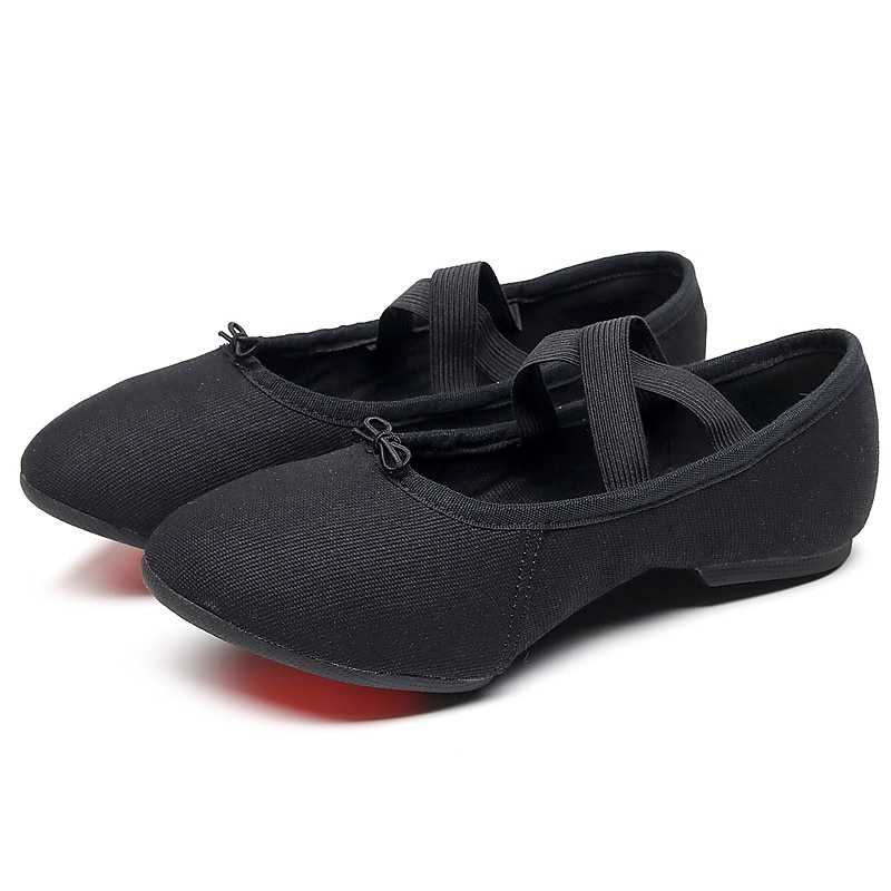Women's Black Canvas Dance Shoes – Lightweight, Flexible Ballet Flats with Cross-Strap Design for Jazz, Ballet, and Dance Classes