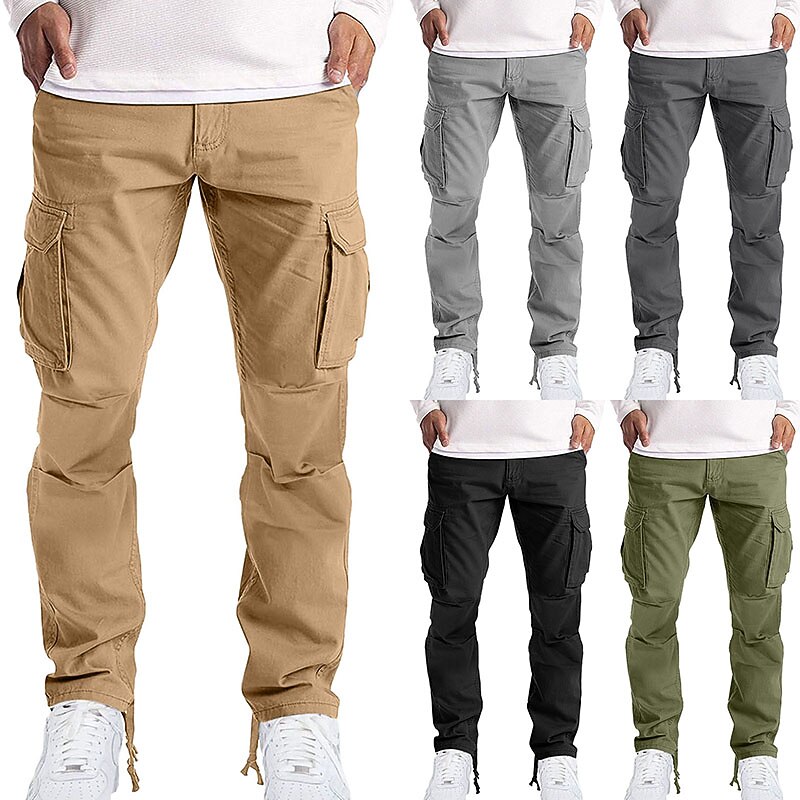 Men's Cargo Pants Cargo Trousers Trousers Flap Pocket Plain Comfort Breathable Outdoor Daily Streetwear Casual Light Khaki Black