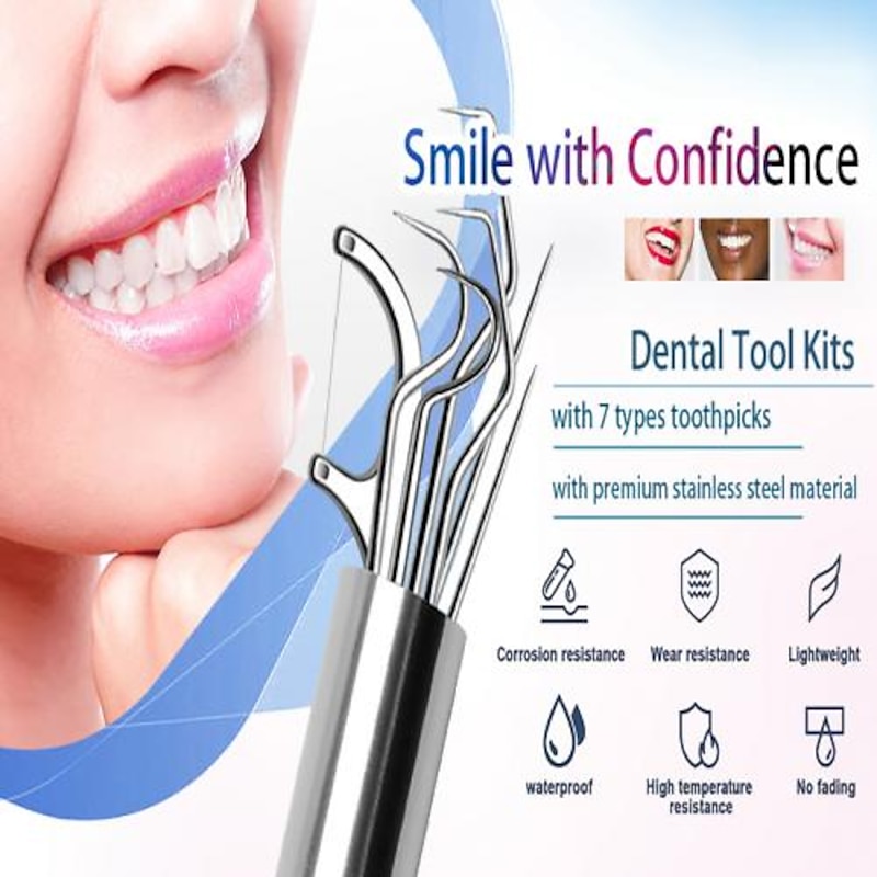 7Pcs Portable Stainless Steel Toothpicks Pocket Set Reusable Metal Toothpicks Cleaning Kit with Holder for Outdoor Picnic Camping Traveling2