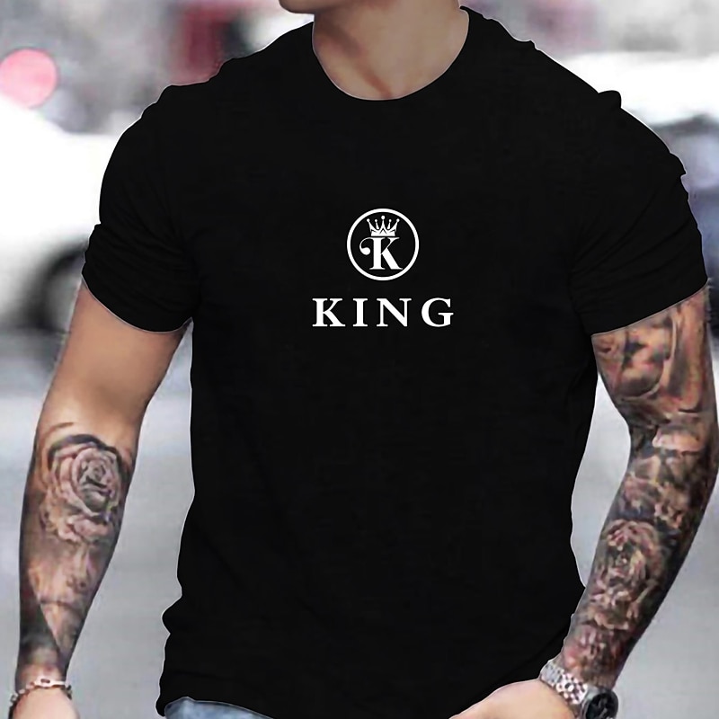 Men's Plus Size Big Tall T shirt Tee Tee Crown & Letter Graphic Tee Crewneck Black White Red Short Sleeves Outdoor Going out Print Letter Clothing Apparel Cotton Blend Stylish Casual Tops