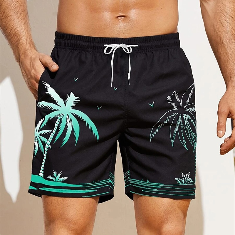 Men's Graphic Coconut Tree Swim Trunks Swim Shorts Board Shorts Mid Waist Hawaiian Boho Casual Daily Holiday Drawstring with Mesh lining Elastic Waist Designer Clothing Apparel