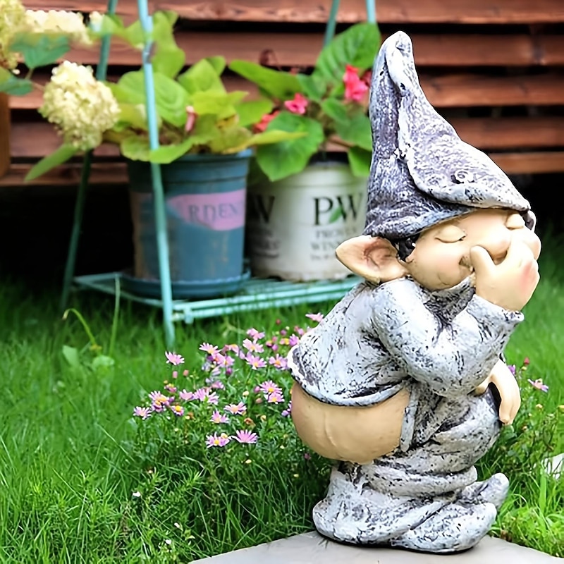1pc Garden Gnome Outdoor Statue, Naughty Knome Figurine Lawn Ornament Dwarf Sculpture Patio Yard Decor Landscape Porch Decoration Outside Gifts2