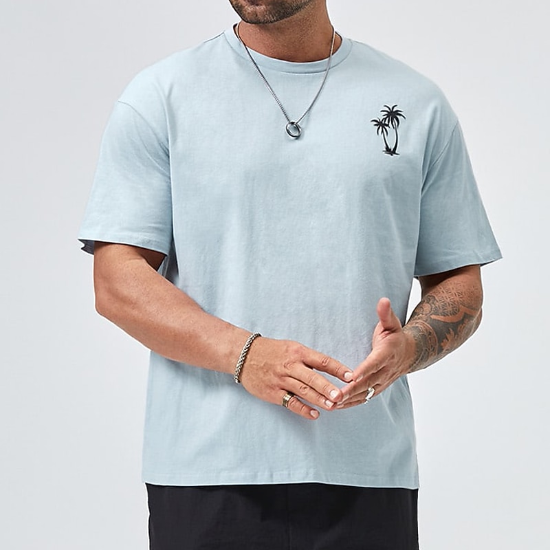 Men's Plus Size Big Tall T shirt Tee Tee Graphic Tee Crewneck Blue Short Sleeves Outdoor Going out Print Coconut Tree Clothing Apparel Polyester Stylish Casual Tops2