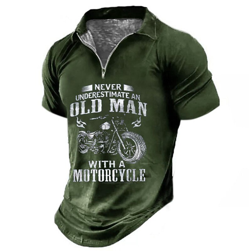 Men's Short Sleeve Graphic Polo Tee - Never Underestimate an Old Man with a Motorcycle Biker Gift Shirt2
