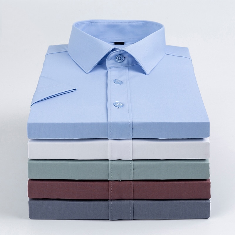 Men's Dress Shirt Button Up Shirt Plain Wedding Vacation Black White Light Green Wine Short Sleeves Turndown Summer Clothing Apparel