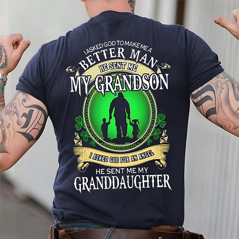 Men's Grandfather T-Shirt: 'Better Man, Grandson, Angel, Granddaughter' Family Love Graphic Tee2