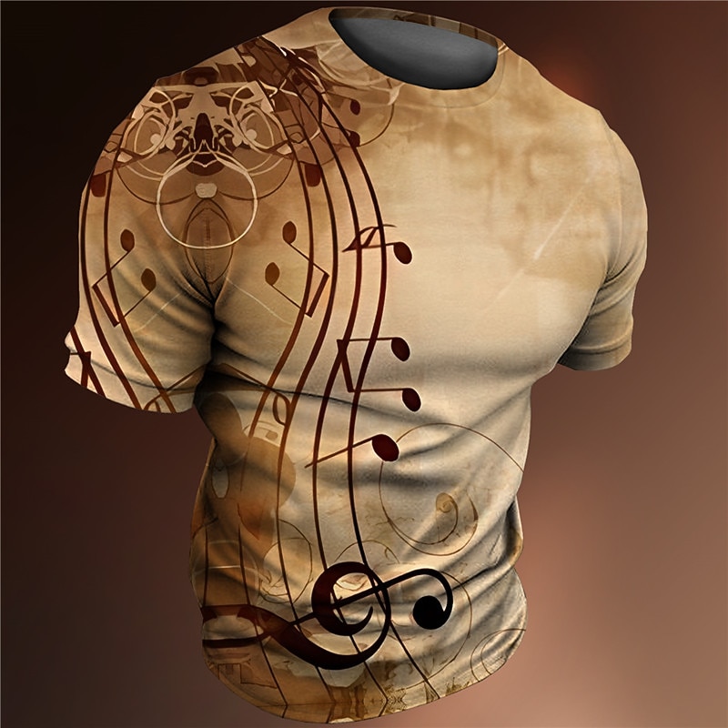 Music Festival Men's Graphic Musical Notes T Shirt Tee Short Sleeve T shirt 3D Print Crew Neck Shirt Vintage Fashion Designer Outdoor Casual Daily Blue Green Khaki Spring & Summer Clothing Apparel S