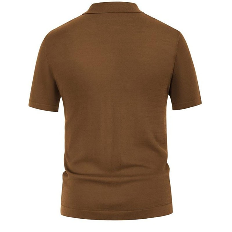 Men's Knit Polo Sweater Golf Shirt Causal Polo Collar Button Short Sleeves Vintage Style Old Money Style Stripe Button Front Summer Spring Black Brown Dark Blue Knit Polo Sweater2