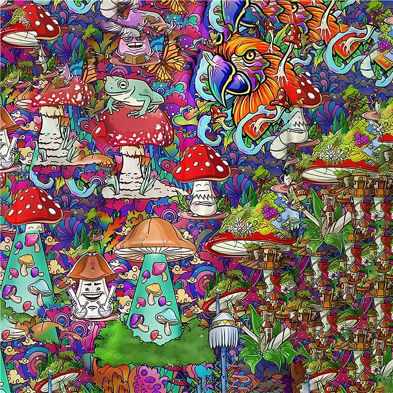 Men's Trousers Summer Pants Beach Pants Drawstring Elastic Waist 3D Print Graphic Prints Mushroom Comfort Casual Daily Holiday Cotton Blend Streetwear Hawaiian Red Purple4