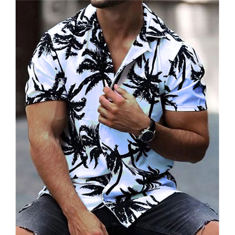 Men's Coconut Tree Tropical Plants Shirt Summer Hawaiian Shirt Aloha Shirt Short Sleeves Shirt Turndown Tropical Fashion Hawaiian Street Casual Hawaiian White Yellow Blue S M L2