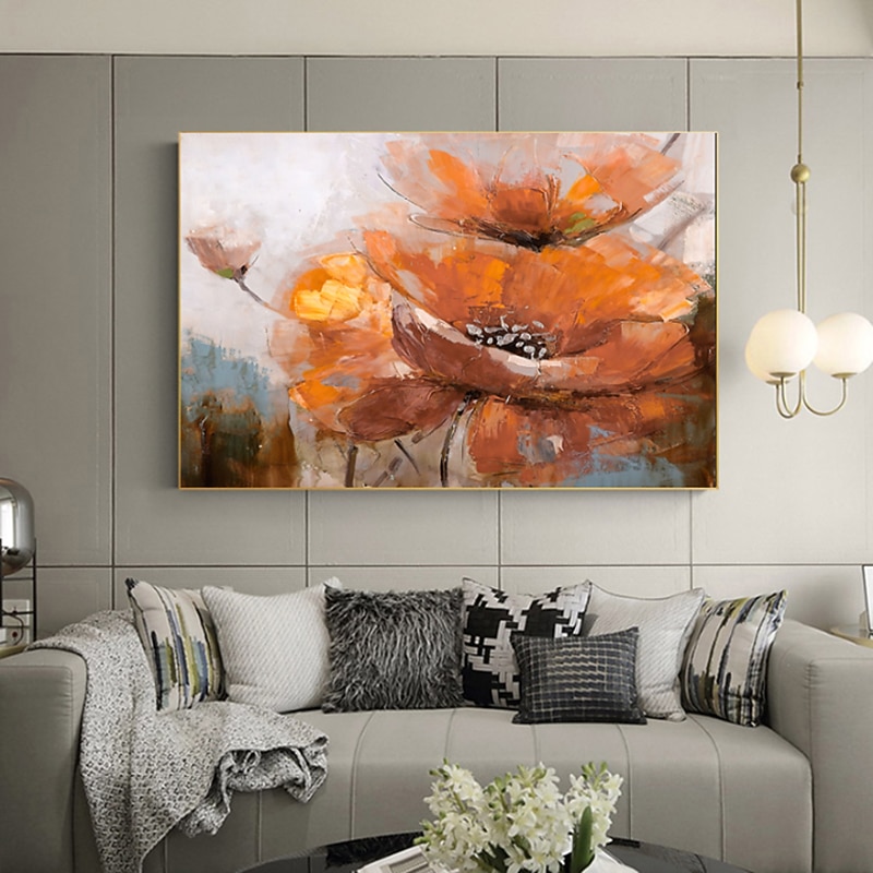 Handmade Oil Painting Canvas Wall Art Decoration Modern Large Orange Flower for Living Room Home Decor Rolled Frameless Unstretched Painting 6
