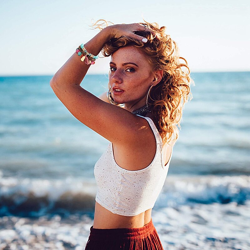 Tree & Tassel Charm Beaded Bracelet Handmade Bohemian Style Multi-layer Wooden Bead Beaded Bracelet Elastic Bracelet Hand Jewelry4