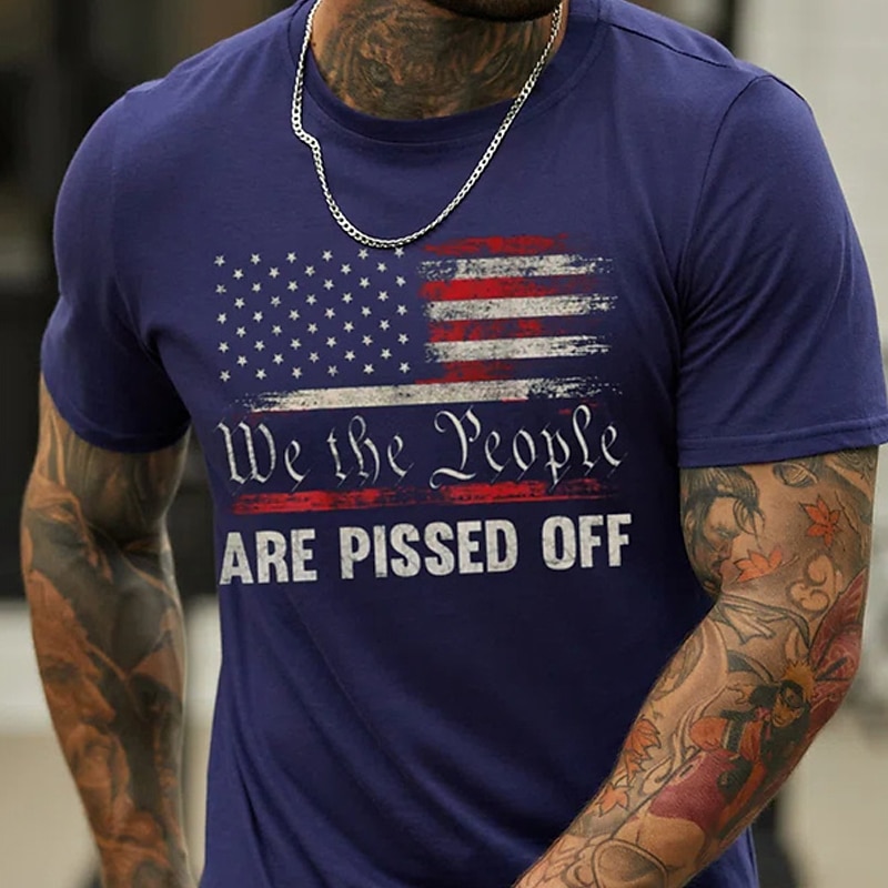 Veterans Day Men's Patriot Patriotic Veteran Graphic Prints Patriotic National Flag T shirt Graphic Tee Cotton Short Sleeves Graphic Shirt Black Navy Blue Comfortable Tee Street Vacation Fashion2