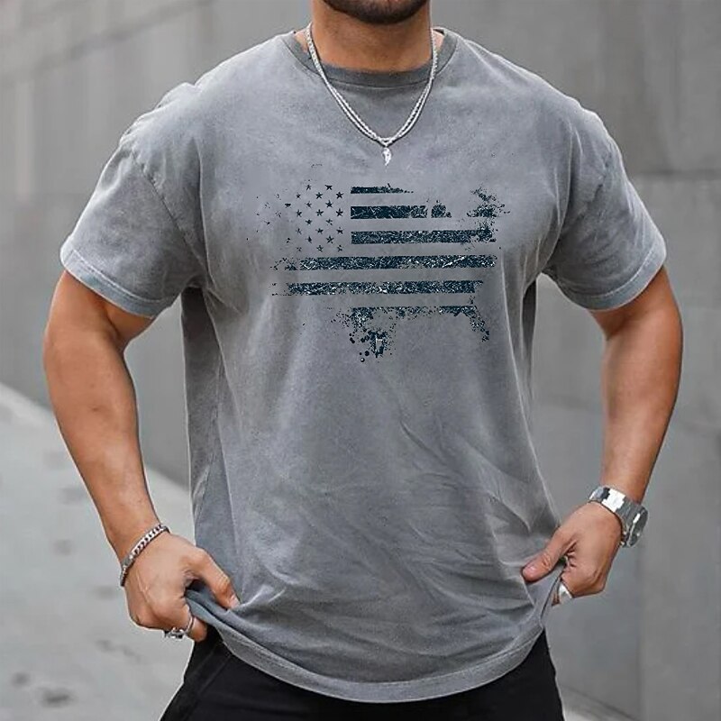 Men's Plus Size Big Tall T shirt Tee Tee Crewneck Gray Short Sleeves Outdoor Going out Sports Tops Print Graphic Letter Clothing Apparel Cotton Blend Vintage Streetwear Stylish
