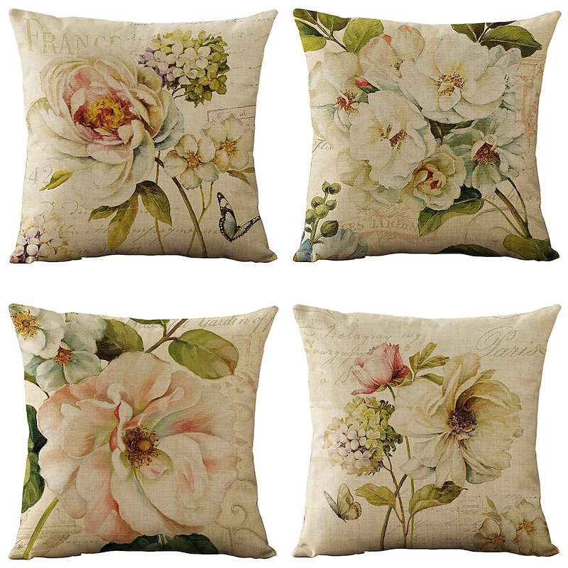 Flower Double Side Pillow Cover 4PC Soft Decorative Square Cushion Case Pillowcase for Bedroom Livingroom Sofa Couch Chair4